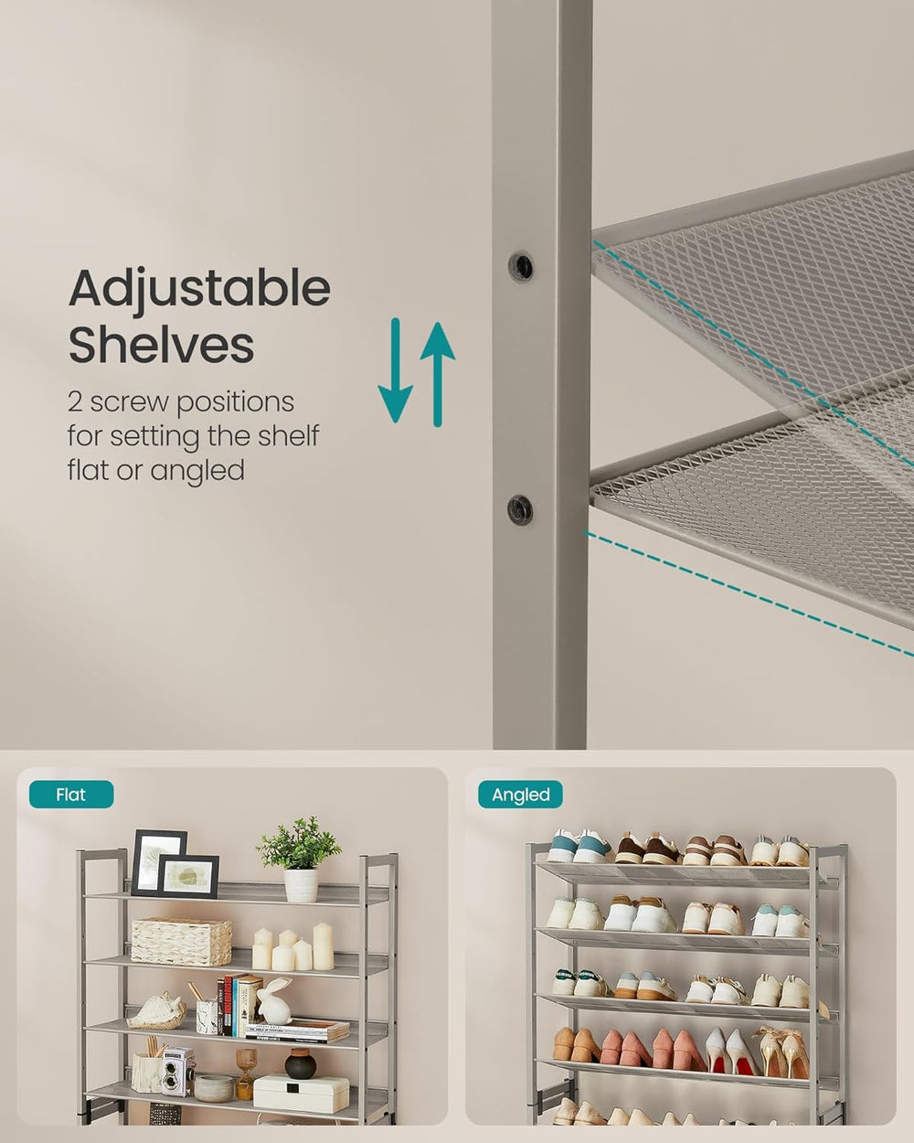 SONGMICS Metal Shoe Rack, 8-Tier Shoe Orgainzer, Holds 32-40 Pairs