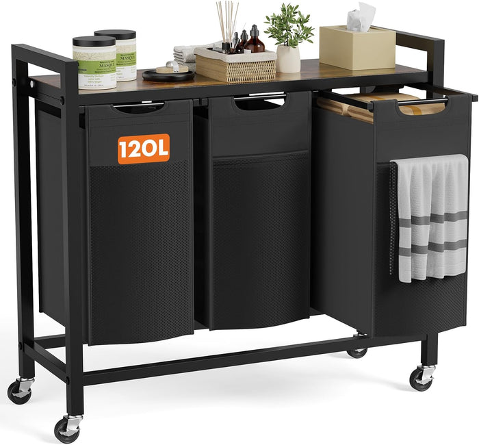 NEWBULIG Laundry Hamper Sorter, Rolling Laundry Basket, 3 x 10.6 Gal