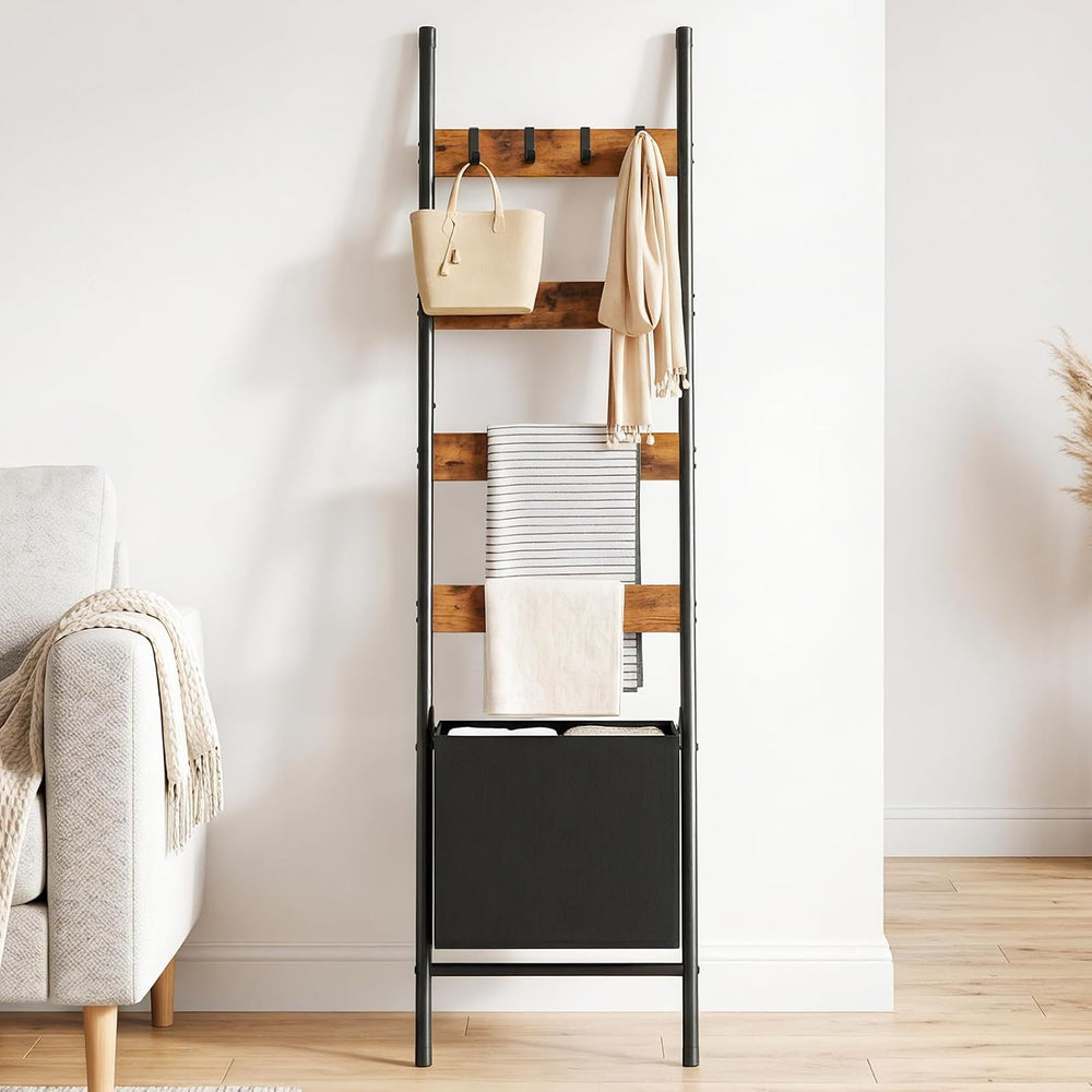 HOOBRO Blanket Ladder with Basket, 17.3" L x 74" H, Towel Rack with...