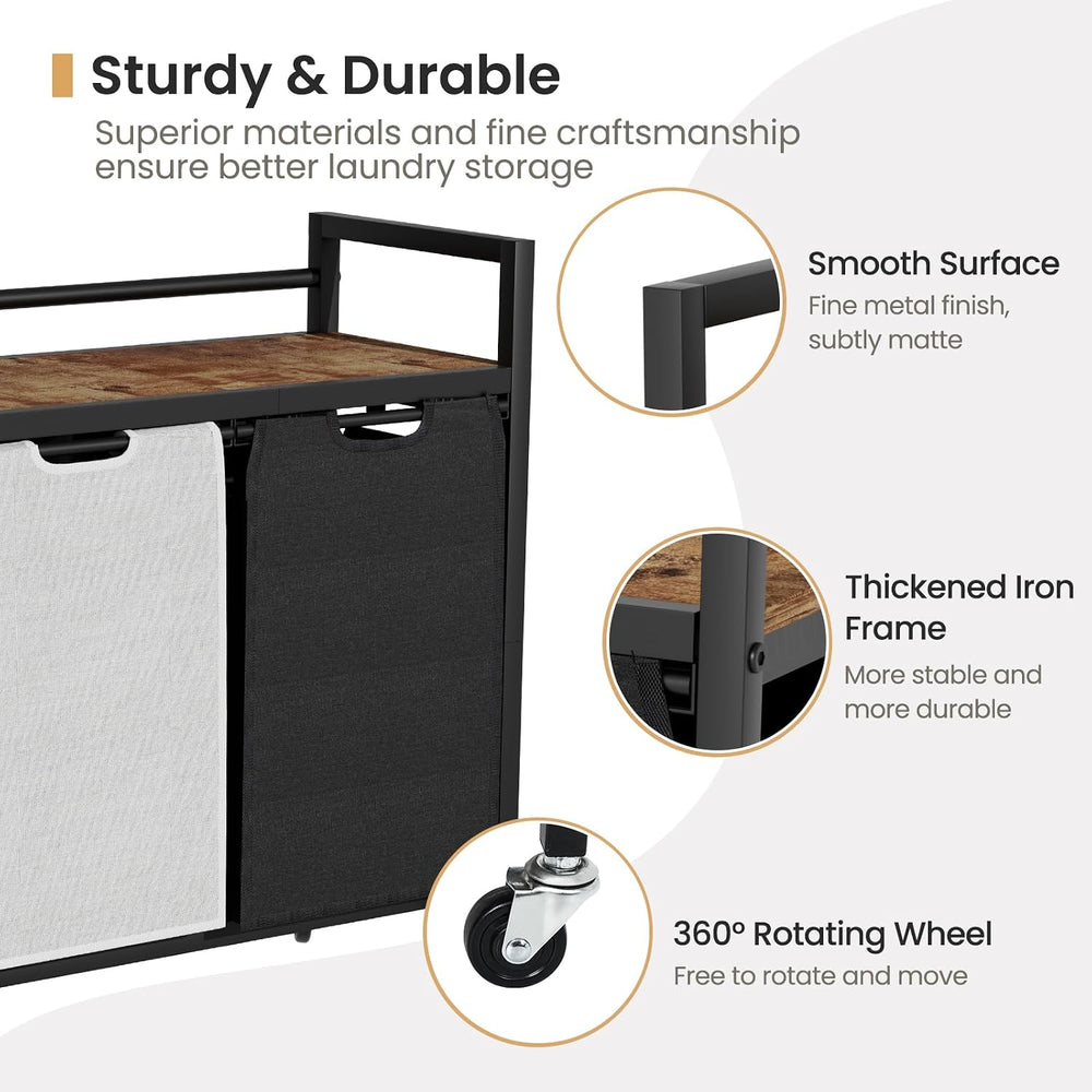 SwaaVee Laundry Sorter, Laundry Hamper with Wooden Top Shelf, 2×14.5Gal(110L)...