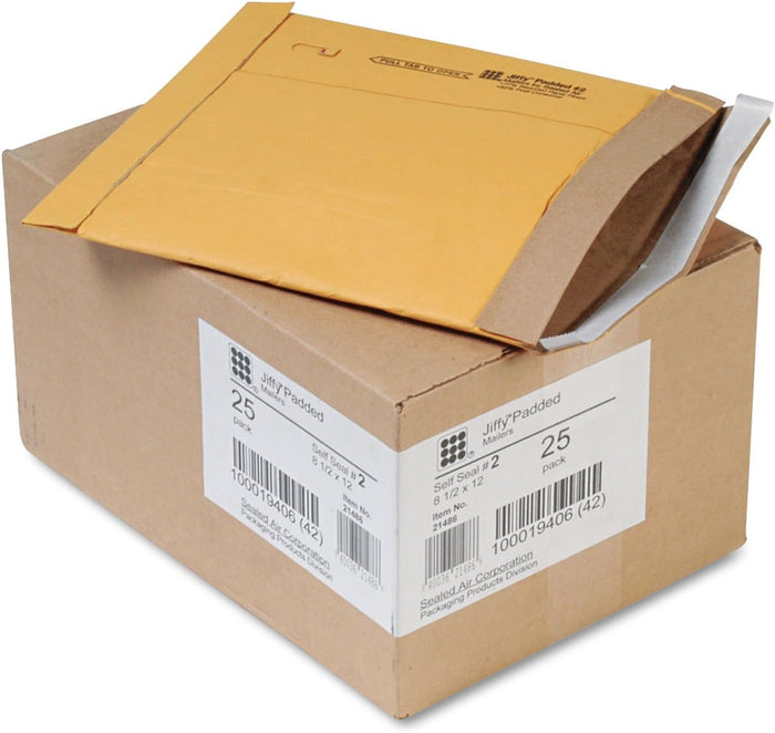 Sealed Air 64775 Jiffy Padded Self Seal Mailer, #2, 8 1/2 x 12, Natural Kraft (Case of 25)