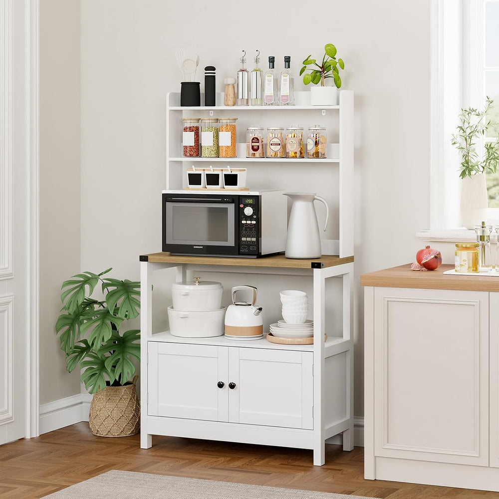 Microwave Standing Baker's Racks 5-Tiers Cabinet (White and Brown)