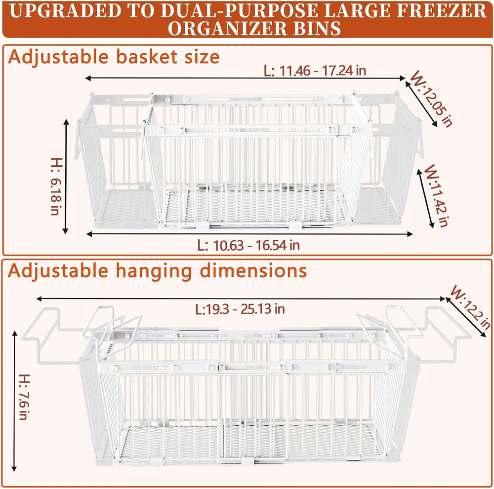 Hanging Freezer Organizer Bins for 5 to 20 Cu.Ft,Leak-Proof Bottom，2Pack