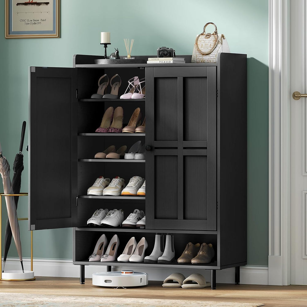 Shoe Storage Cabinet with 2 Doors, 6-Tier Shoe Cabinet with 3 Adjustable Shel...