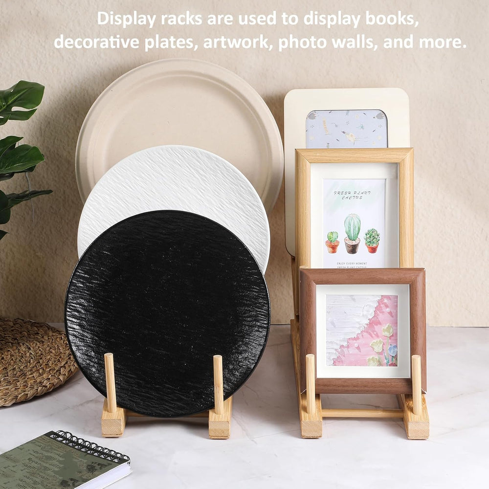 5 Pack Wooden Dish Rack Wooden Plate Stands for Display Multi Tier Plate Hold...