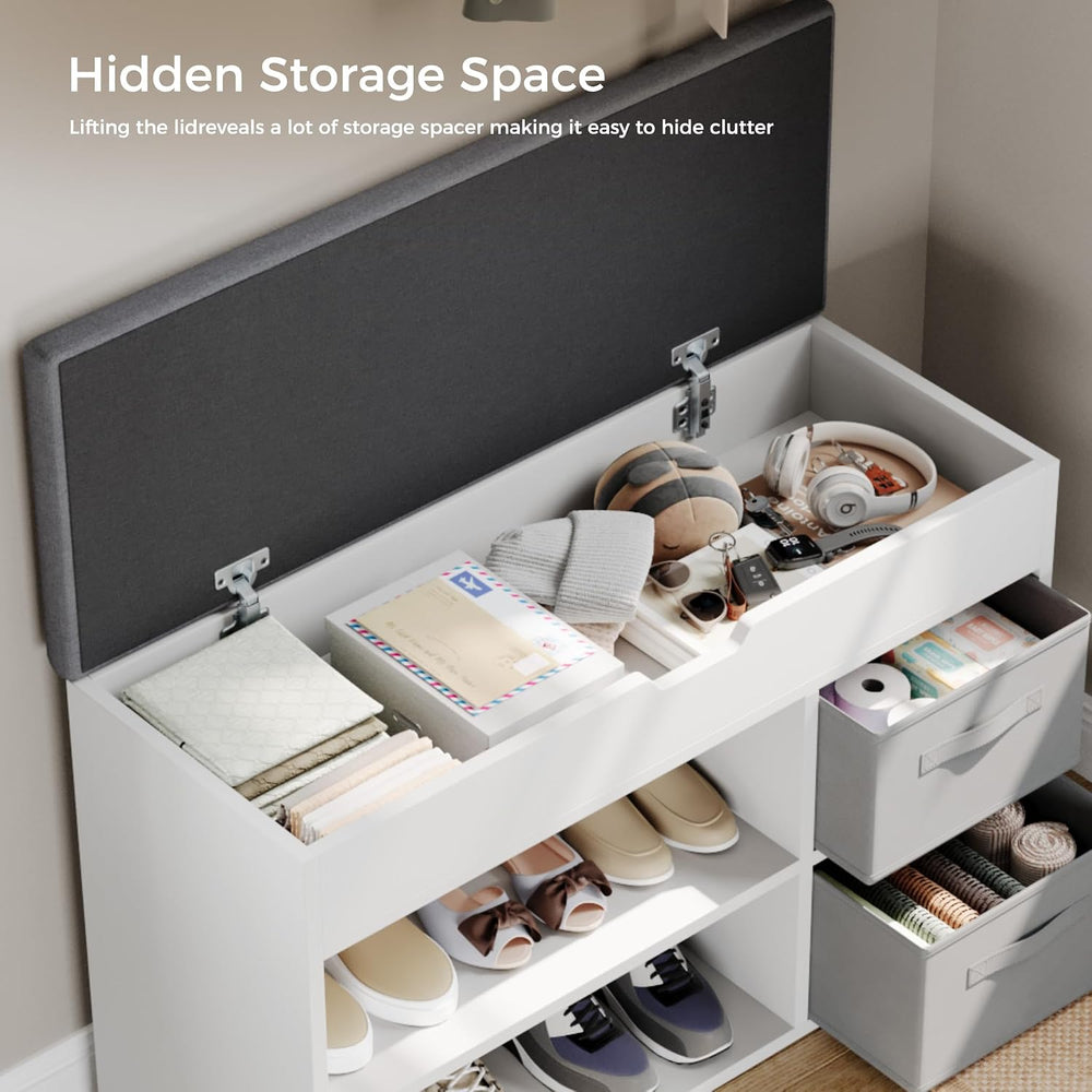 Mondeer Shoe Storage Bench with Seat, Folding Padded Seat, White