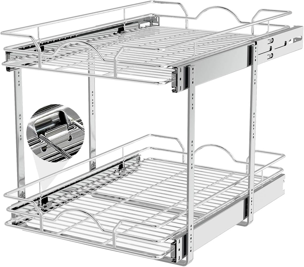 OCG 2 Tier Pull Out Cabinet Organizer (14" W x 21" D), Pull Out Dra...