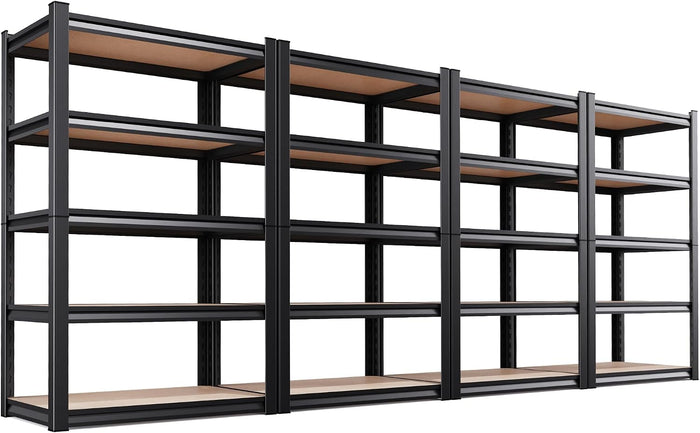 4-Pack Garage Shelving Unit, Heavy Duty Metal Storage Shelves, 71" H x 35" W x 16"D Total Capacity, 5 Tier Adjustable Boltless Steel Rack, Freestanding Organizer for Warehouse, Pantry,Shop, Black