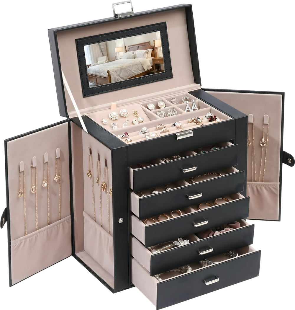 6-Layer Jewelry Boxes for Women with 5 Drawers and Necklace Storage