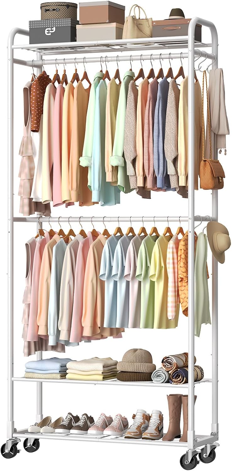 Luxspire Clothes Rack 3-Tier Portable Freestanding Closet with Shelves