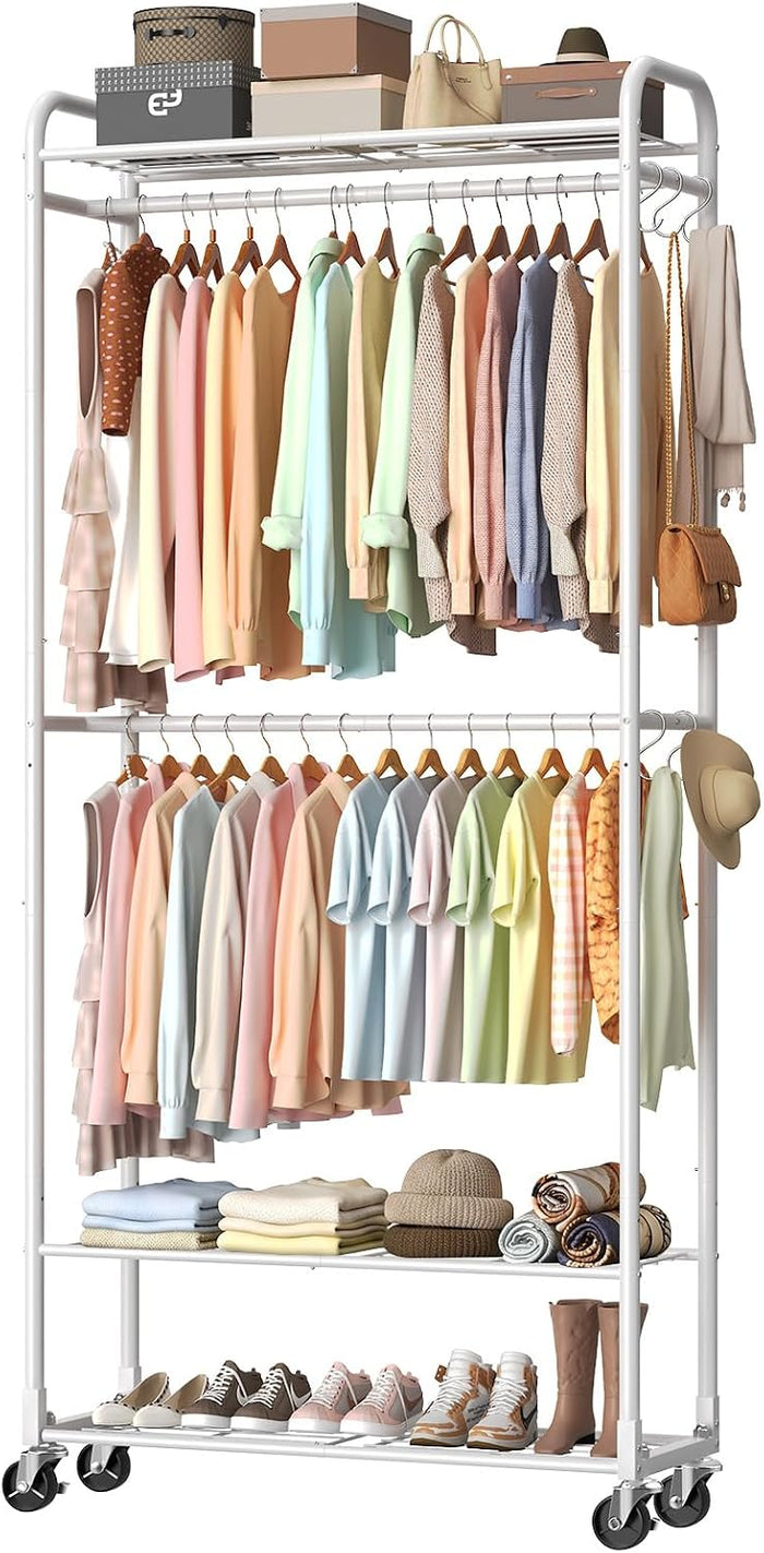 Luxspire Clothes Rack 3-Tier Portable Freestanding Closet with Shelves