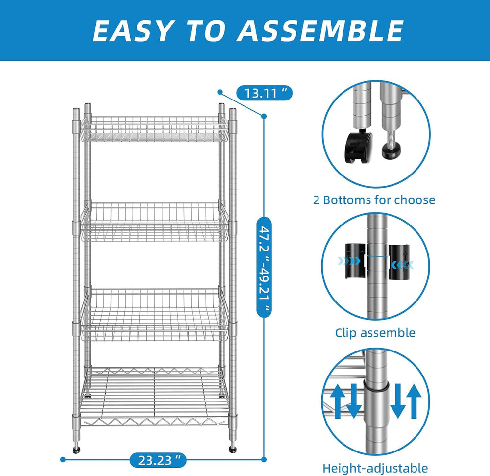 Guan River 4 Tier Wire Basket Shelf,Silver,23.23" L x 13.11" W x 49...