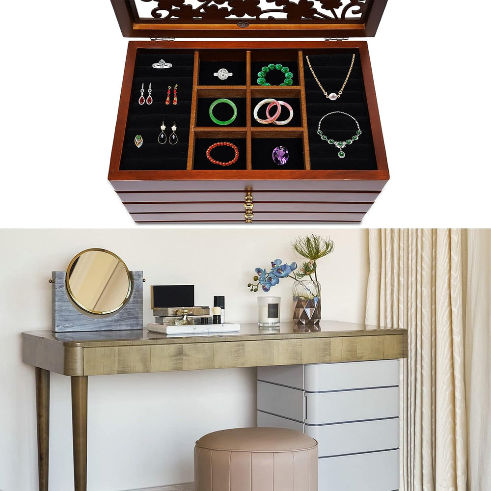 Jewelry Box for Women, 6-Tier large Wooden Jewelry organizer Vintage 5 Drawer...