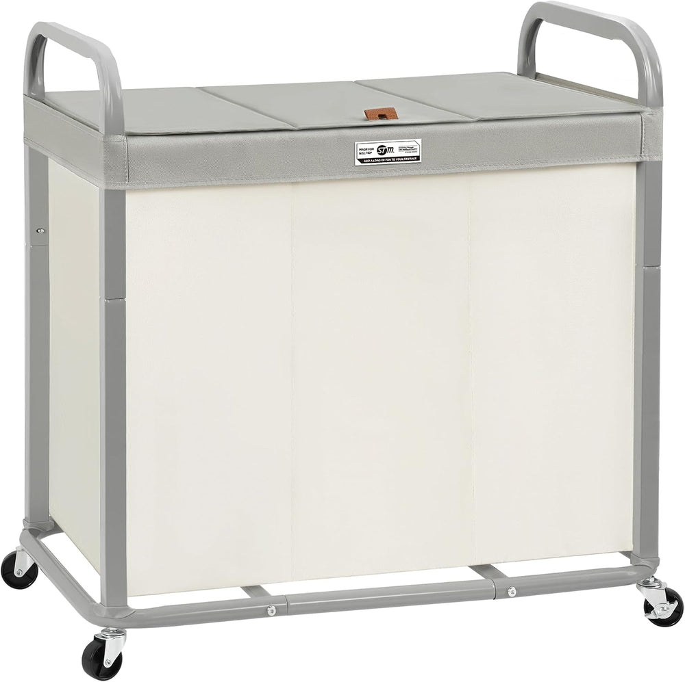 STORAGE MANIAC Laundry Hamper 3 Section with Lid Rolling Laundry Basket