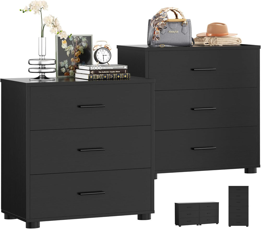 Aheaplus Closet Drawers Set of 2, Wood Closet Organizers and Storage, Balck