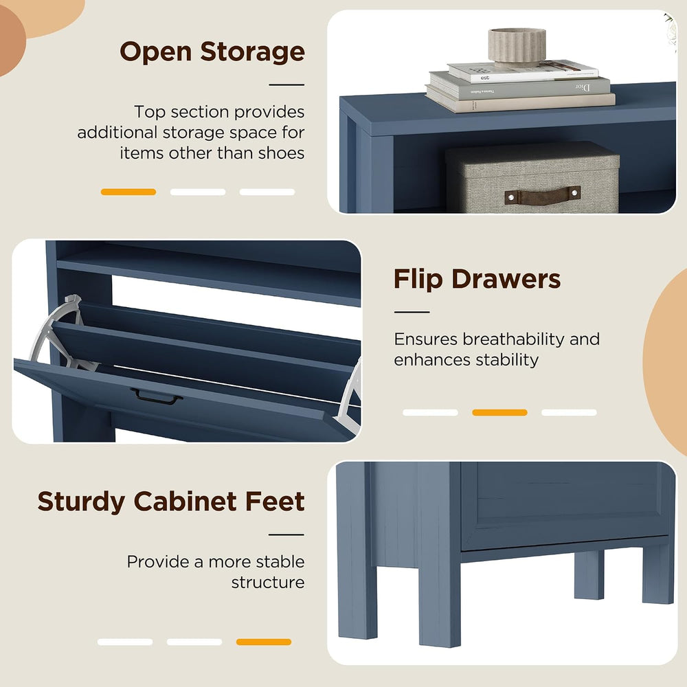 KIGOTY Shoe Storage Cabinet, Hidden Shoe Cabinet with 2 Flip Drawers, Freesta...