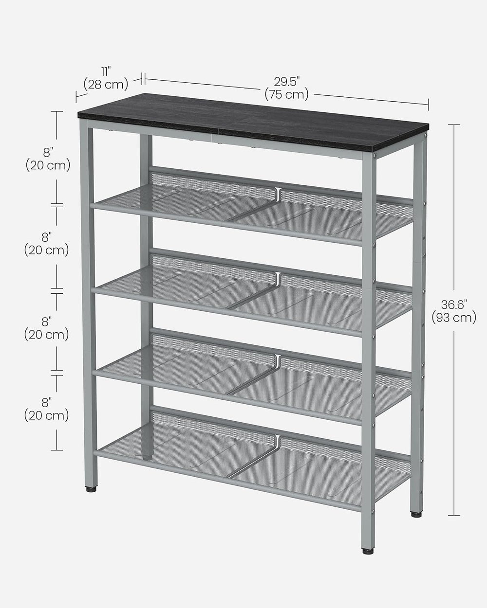 VASAGLE 5-Tier Shoe Rack, Adjustable, Freestanding