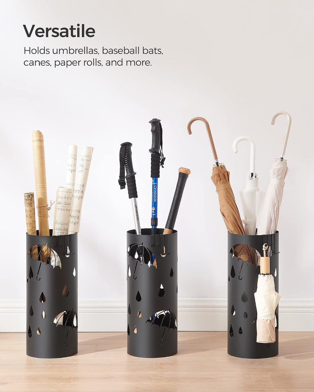 SONGMICS Umbrella Stand, Steel Round Holder Rack, 6.7 x 6.7 x 16.1 Inches