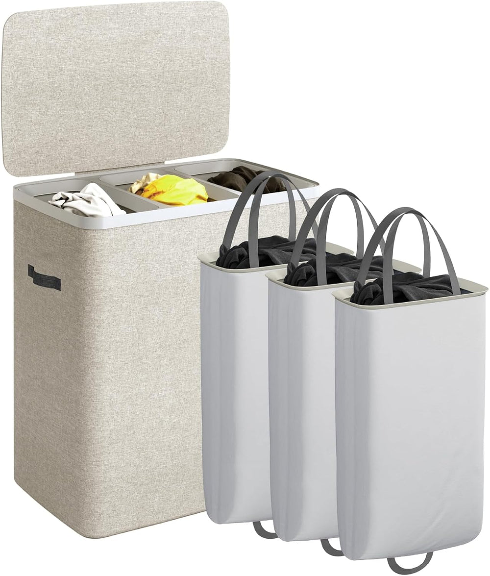CASAMAYA Laundry Basket with Lid, Laundry Hamper 3 Section, 190L collapsible ...