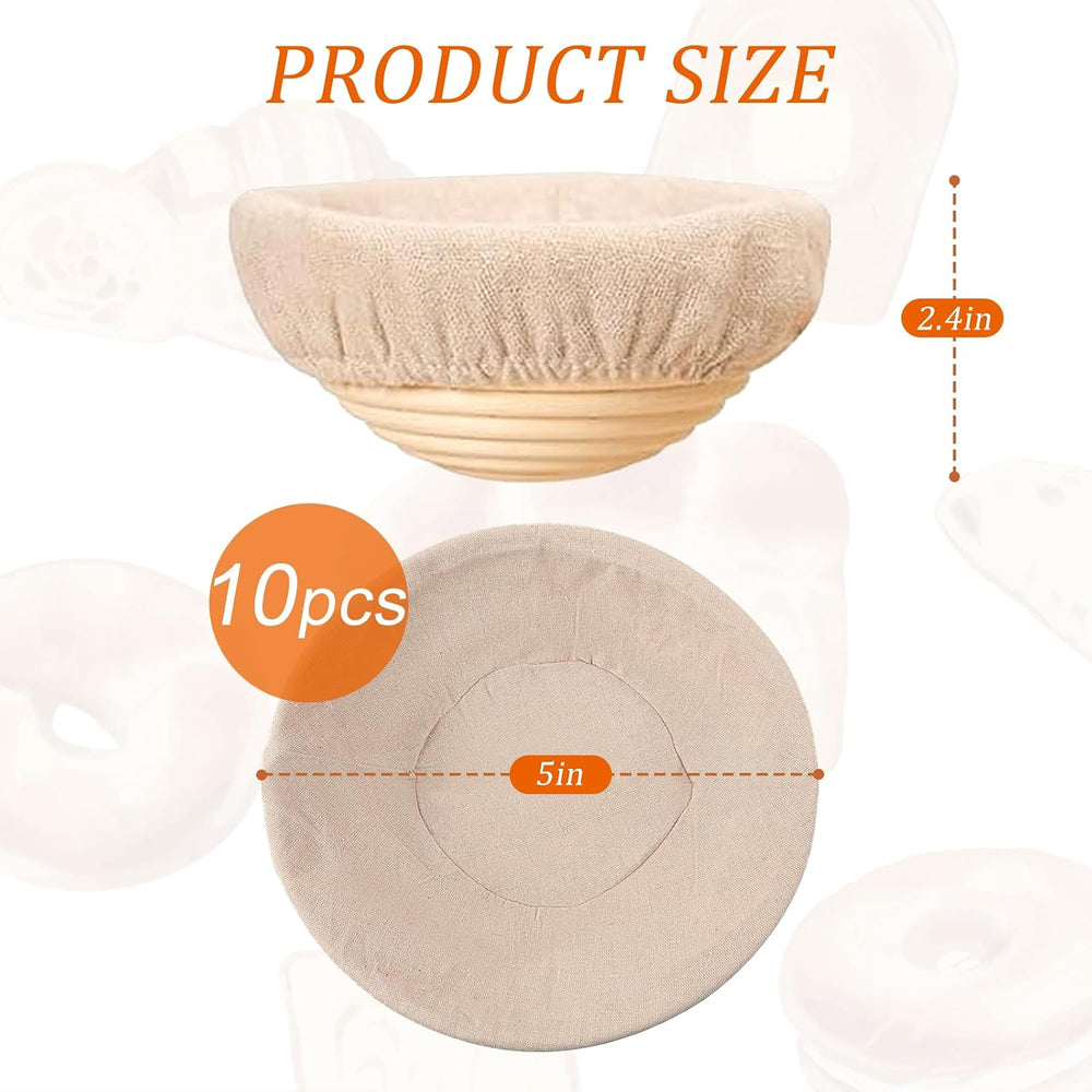 10 Pack Round Banneton Proofing Basket Set, 5 Inch