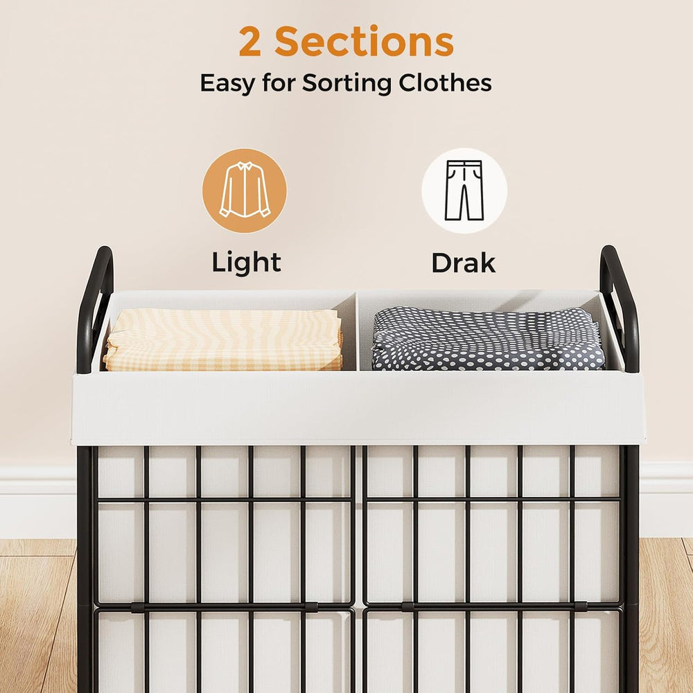 100L 2-Section Laundry Hamper with Wheels, Laundry Basket with Liner Bag