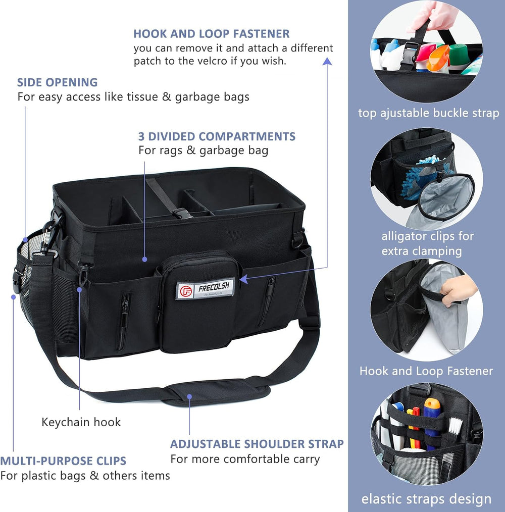 Cleaning Caddy for Cleaning Supplies,Large Cleaning Bag with Shoulder Strap