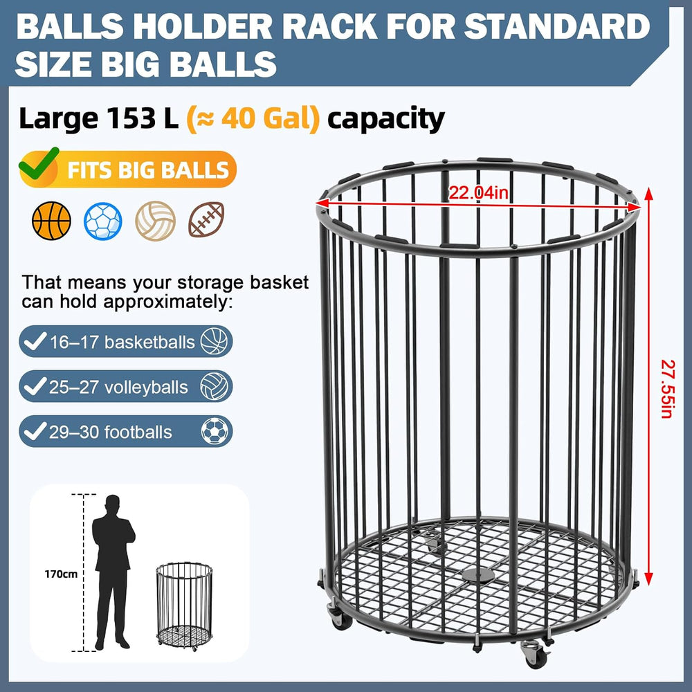 Hencawima Garage Ball Storage: Round Sports Equipment Organizer with Wheels, ...