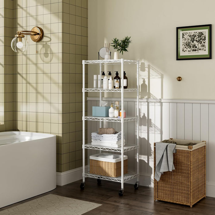 Golpart Small Shelves Storage Wire Metal Adjustable Shelf Unit with Wheels