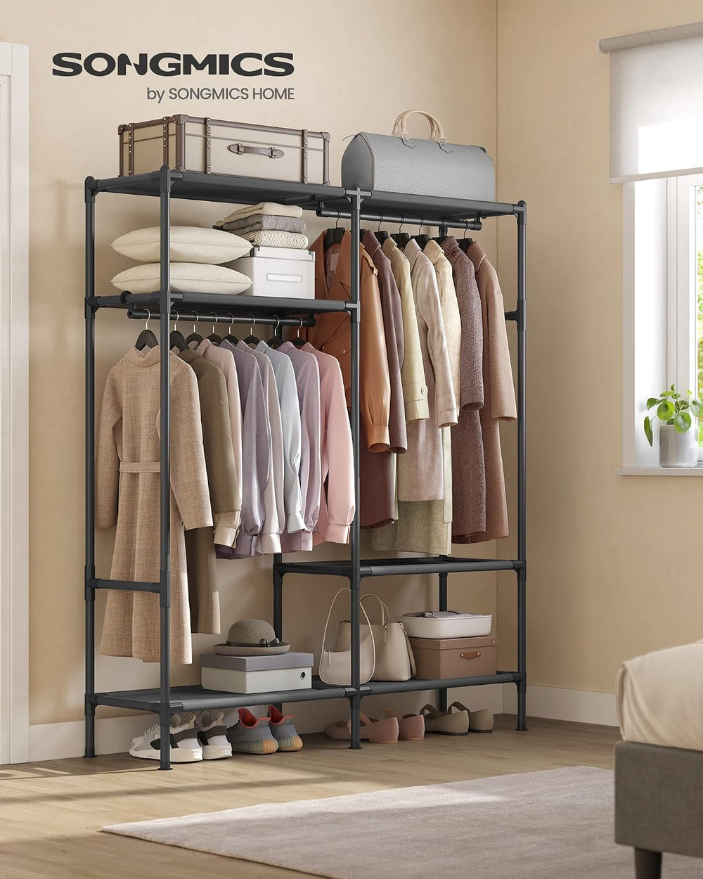 SONGMICS Heavy Duty Clothes Rack, 65 Inch Freestanding Portable Wardrobe with...