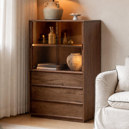 100% solid black walnut storage cabinet with dimmable, main product view