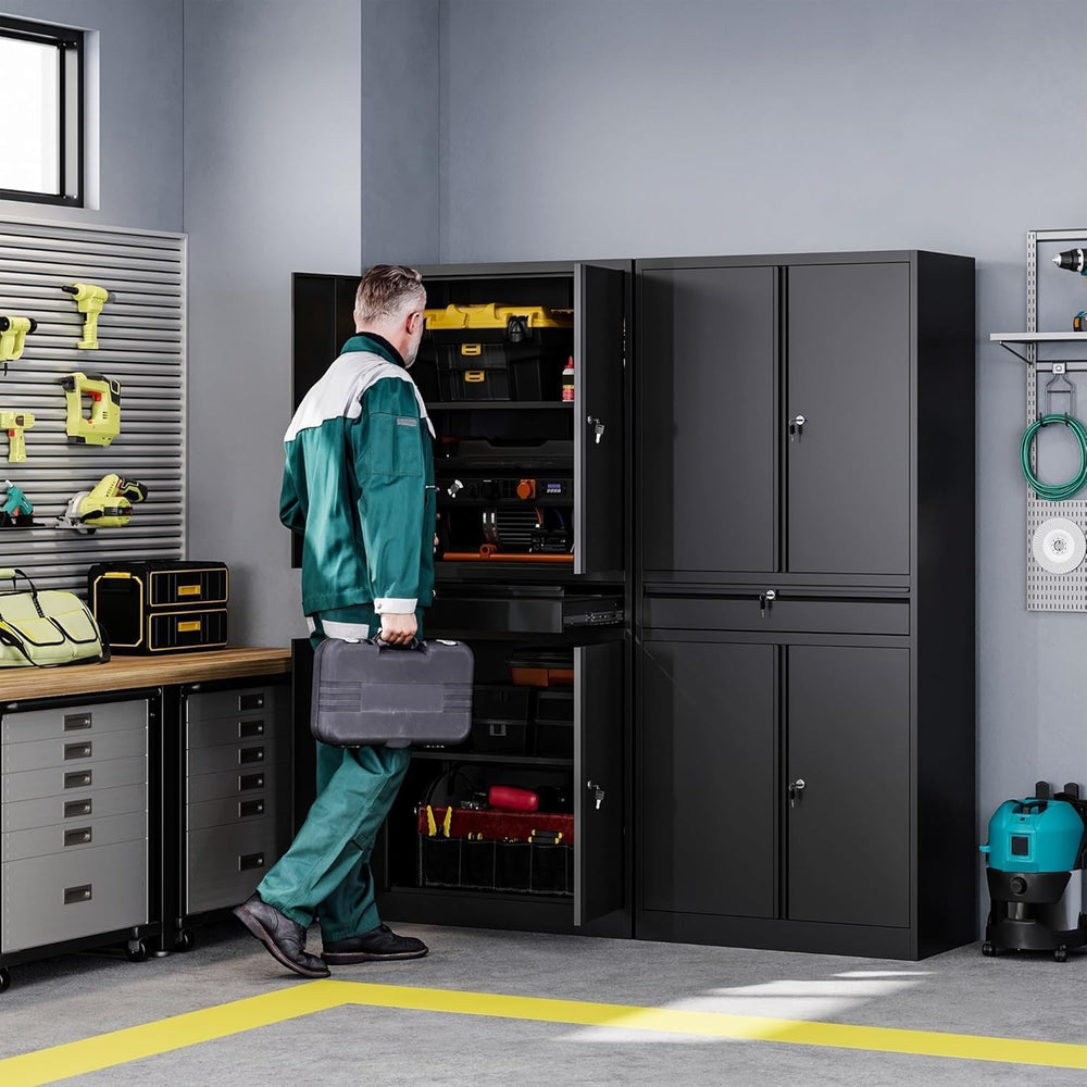 Letaya Metal Garage Storage Cabinet with Drawer,4 Door Tool Cabinet with Lock...
