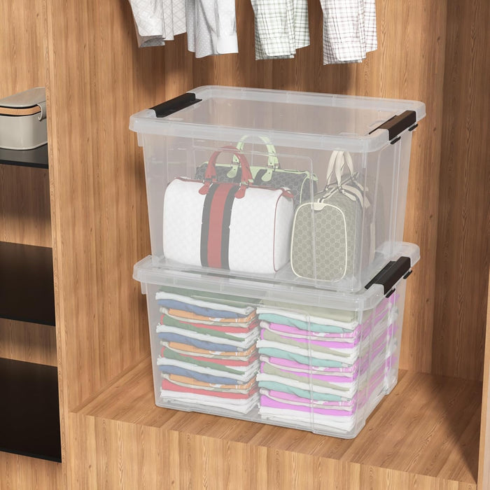 40 Quart Plastic Storage Bin with Lid, Clear Storage Tote Bin, Pack of 4