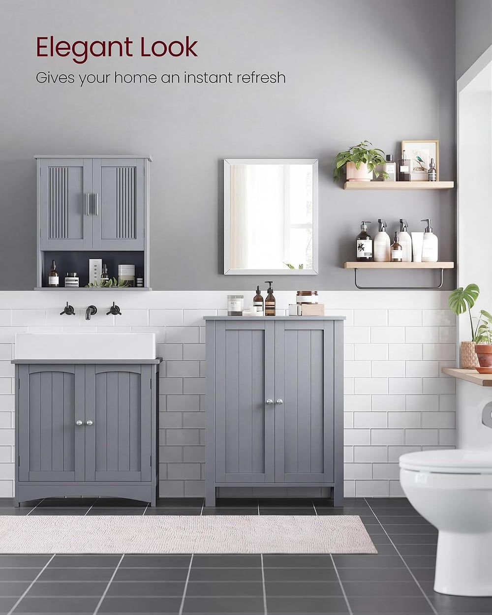 VASAGLE Bathroom Floor Storage Cabinet,2 Adjustable Shelves,Dove Gray