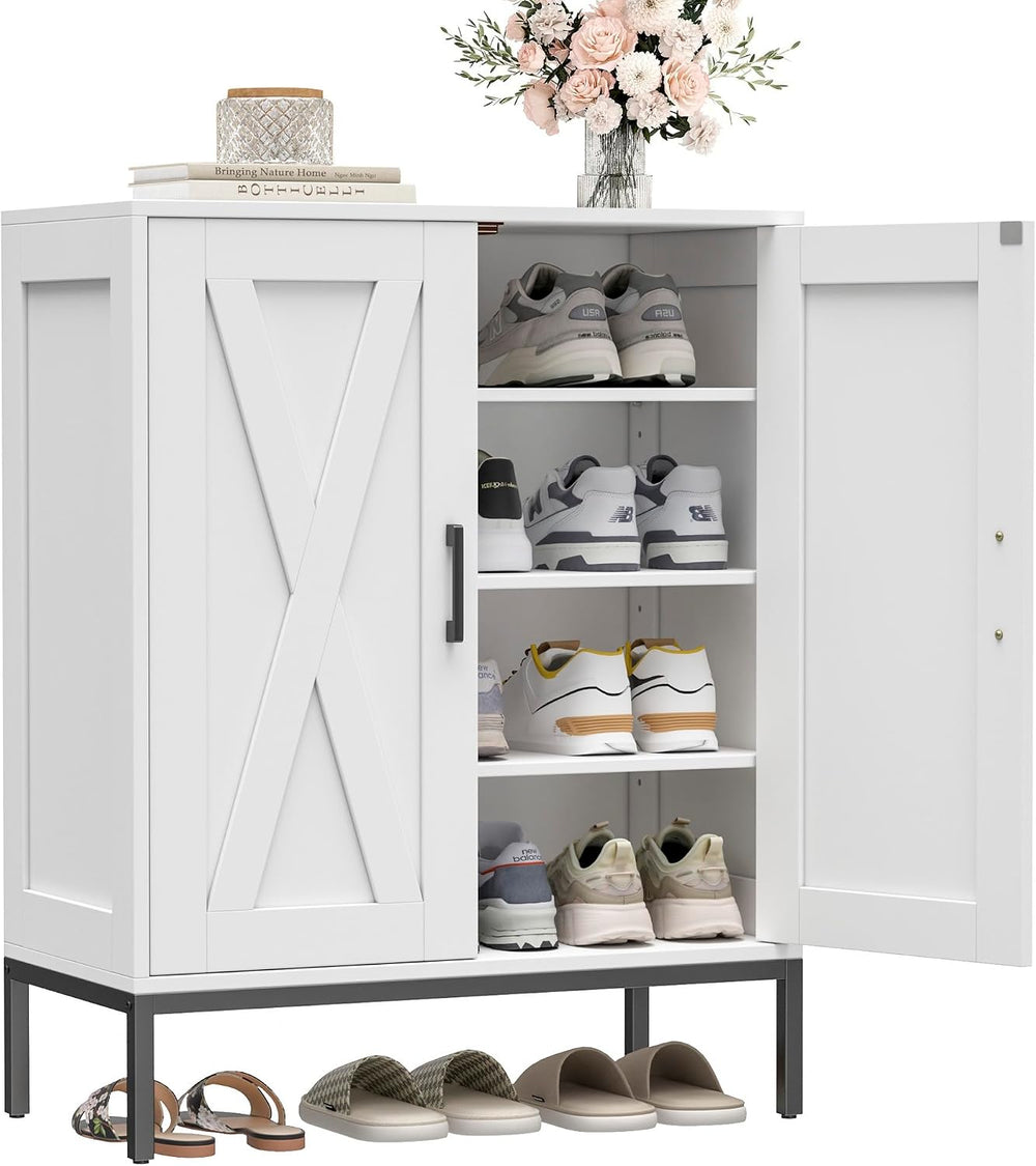 Homleke Farmhouse Shoe Cabinet with 2 Barn Doors & Metal Legs
