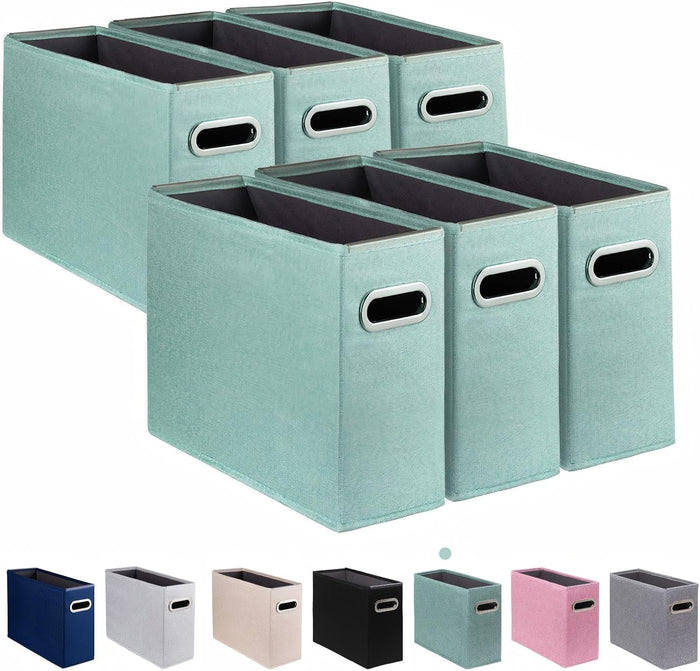 6 Pack Letter Size File Storage Box Collapsible，Fabric Hanging File Folders Organizer, Portable Office Document Holder with Metal Handle, Smooth PVC Rails, Green