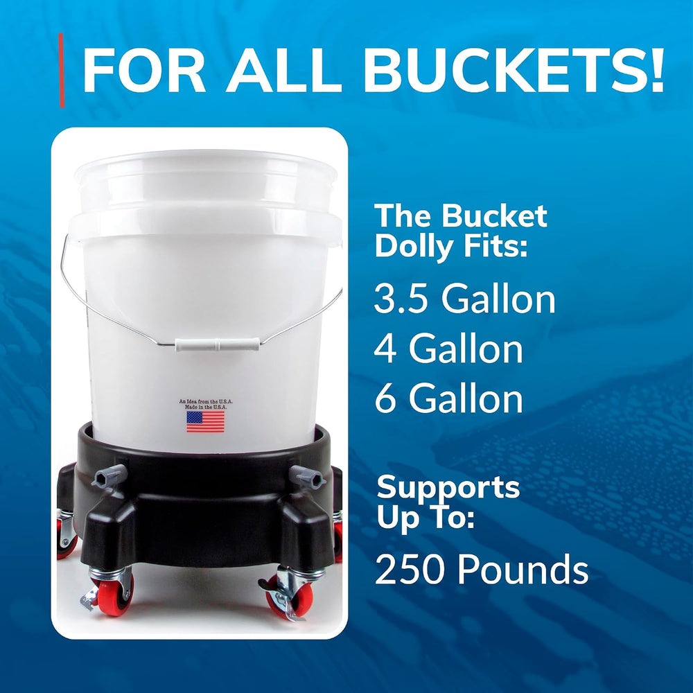 Grit Guard Bucket Dolly with Wheels - Rolling Detailing Wash Bucket with 5 Wh...
