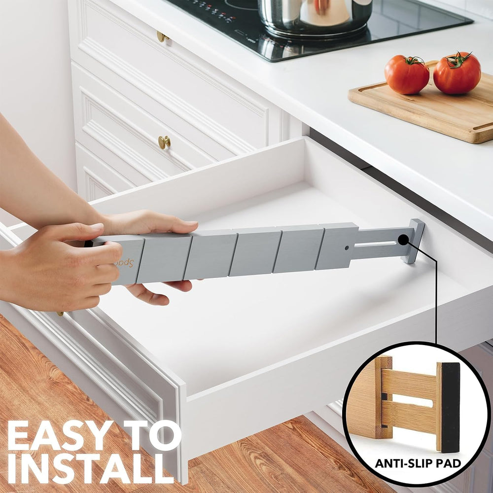 SpaceAid Bamboo Drawer Dividers with Inserts and Labels, Kitchen Adjustable D...