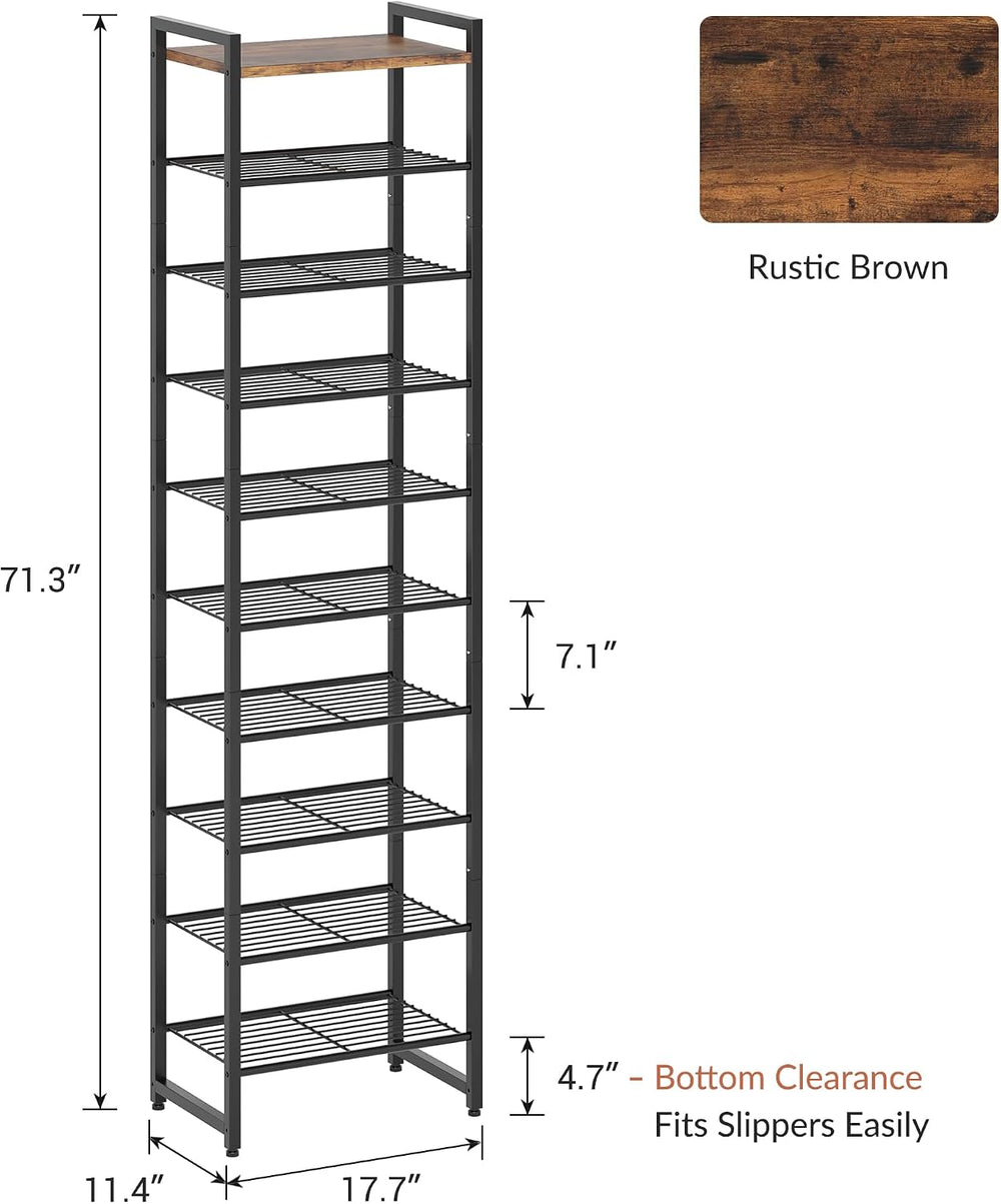 Narrow Shoe Rack 10-Tier, Tall Shoe Organizer for Small Spaces