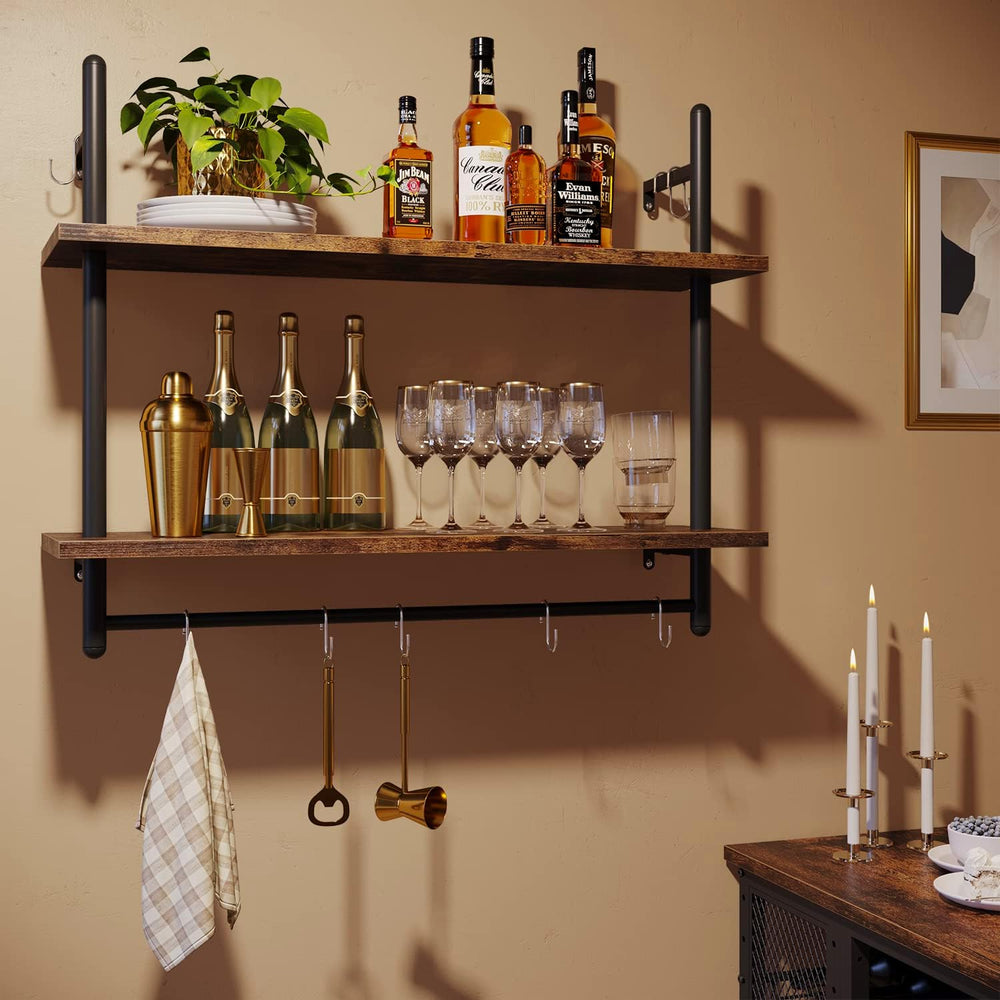 Bestier 31" Industrial Pipe Wall Shelf with Towel Bar, Rustic Brown