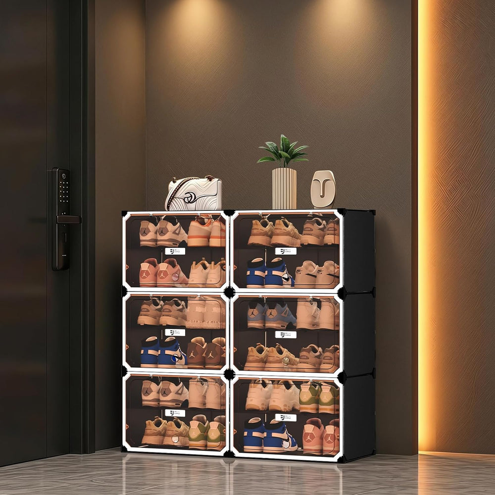 Black and White 6 Tier Modular Shoe Storage Cabinet with Magnetic Doors