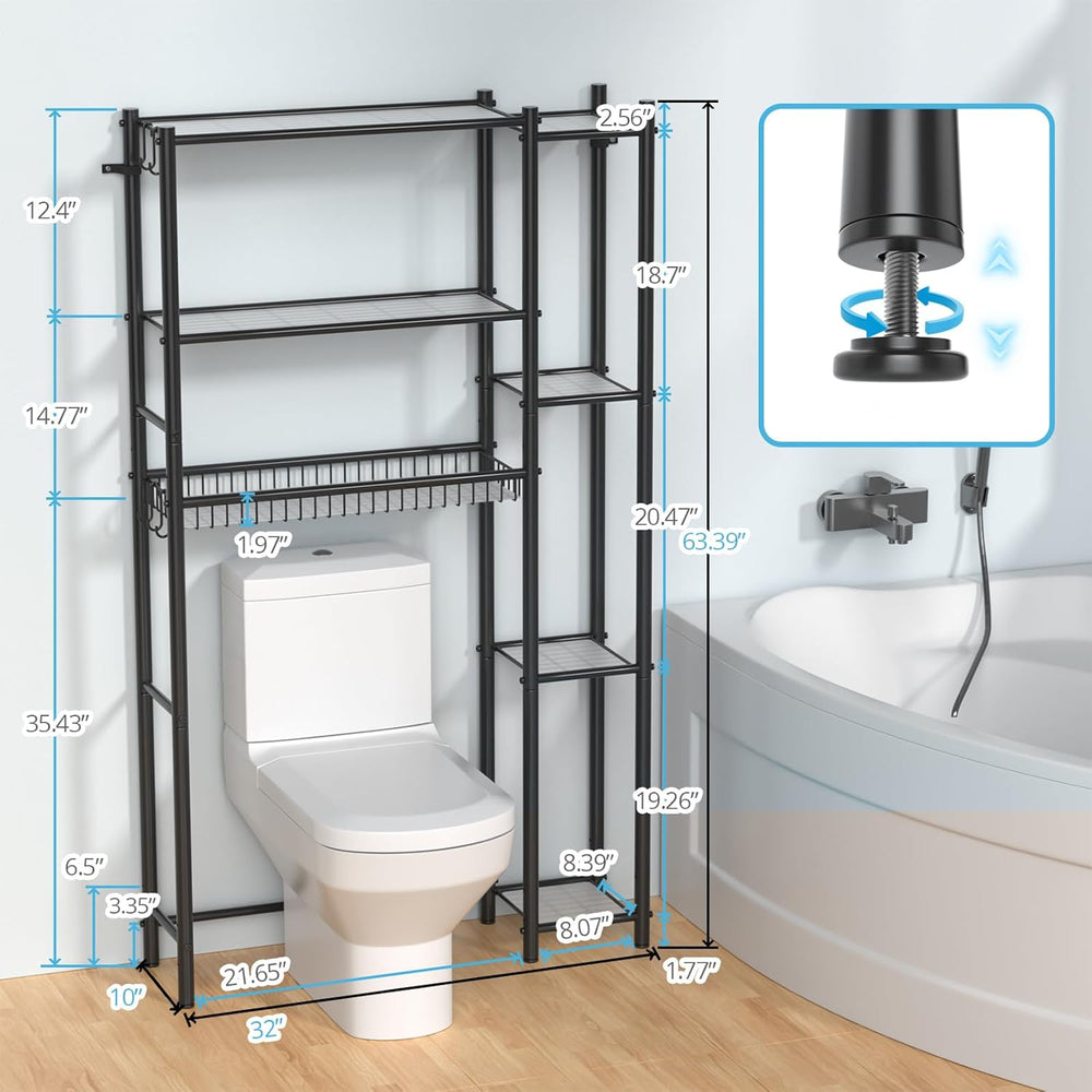 Over The Toilet Storage Shelf - Bathroom Organizer Rack with 7-Tier Shelves, ...