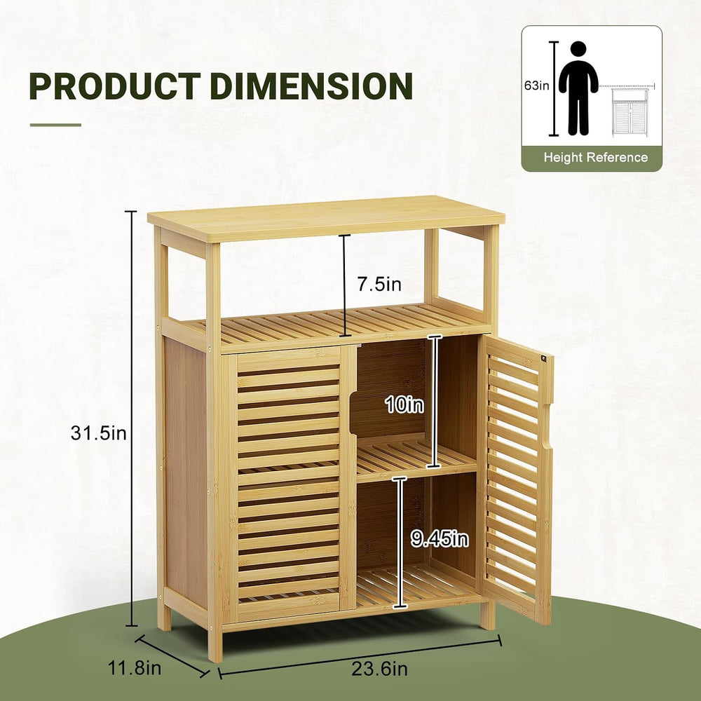 Bamboo Freestanding Bathroom Floor Storage Cabinet with Doors & Shelf