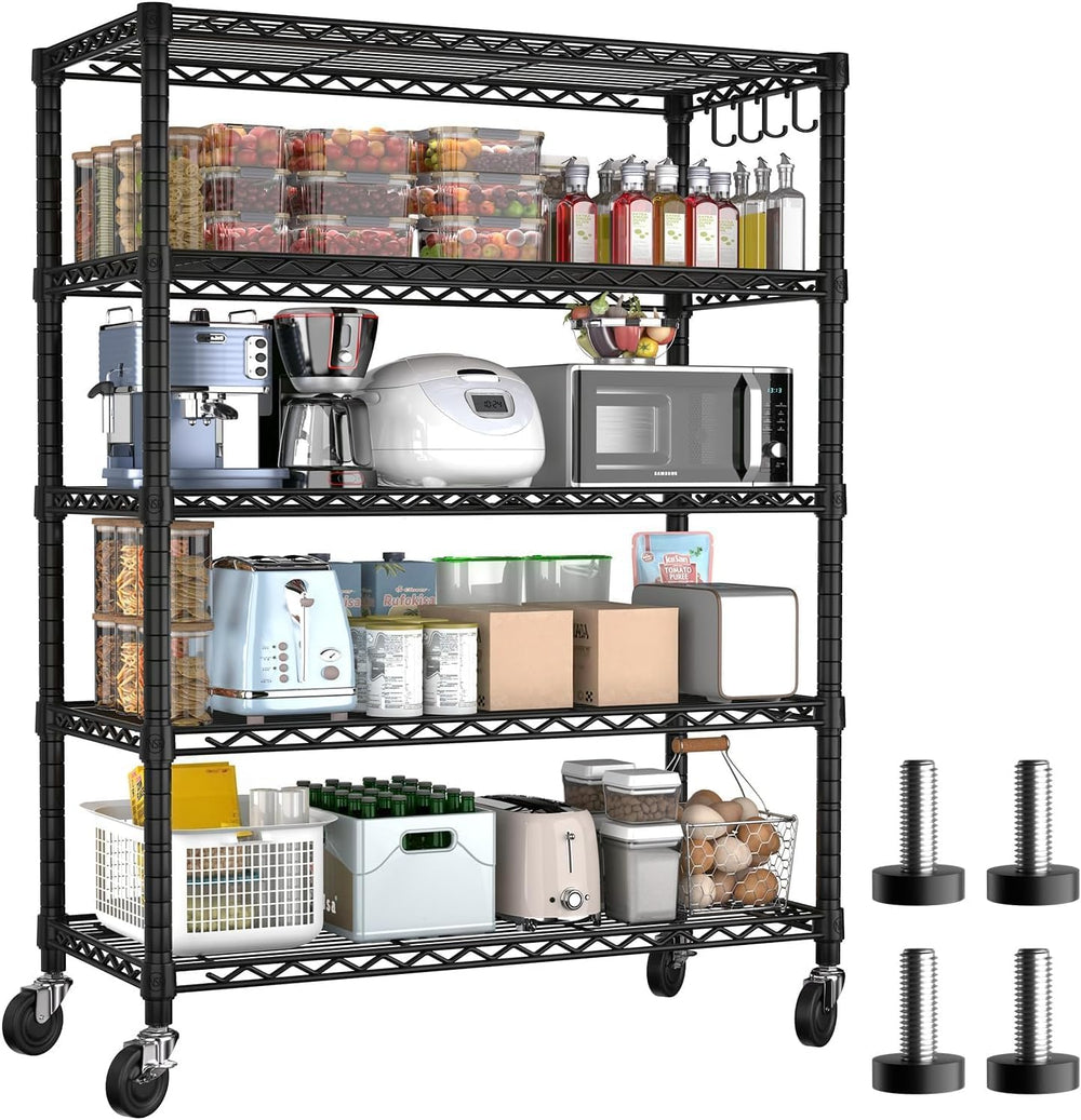 PrimeZone 74" H Wire Shelving 1250lbs 5 Tier Storage Shelves with Wheels