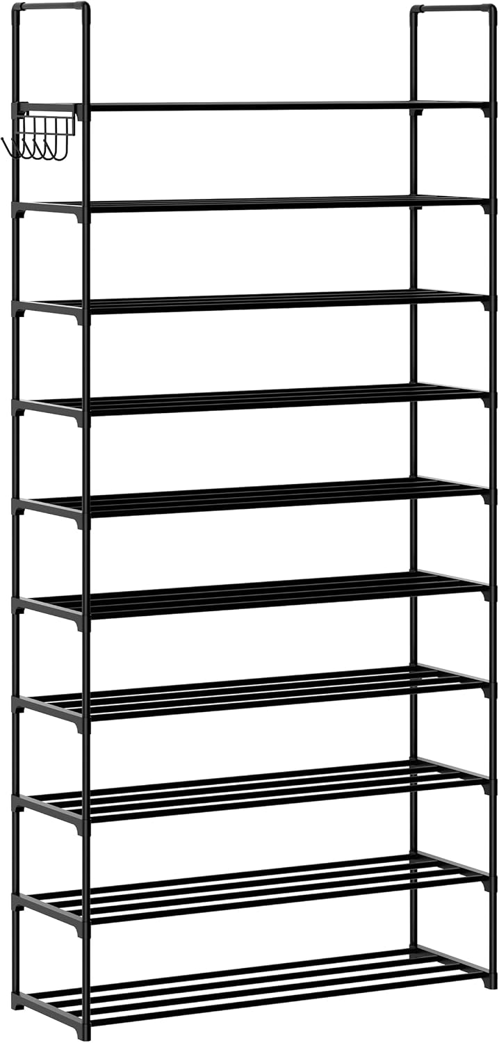Shoe Rack, 10 Tier Shoe Storage Organizer with Hooks,Fit 40-45 Pairs Shoes,Me...