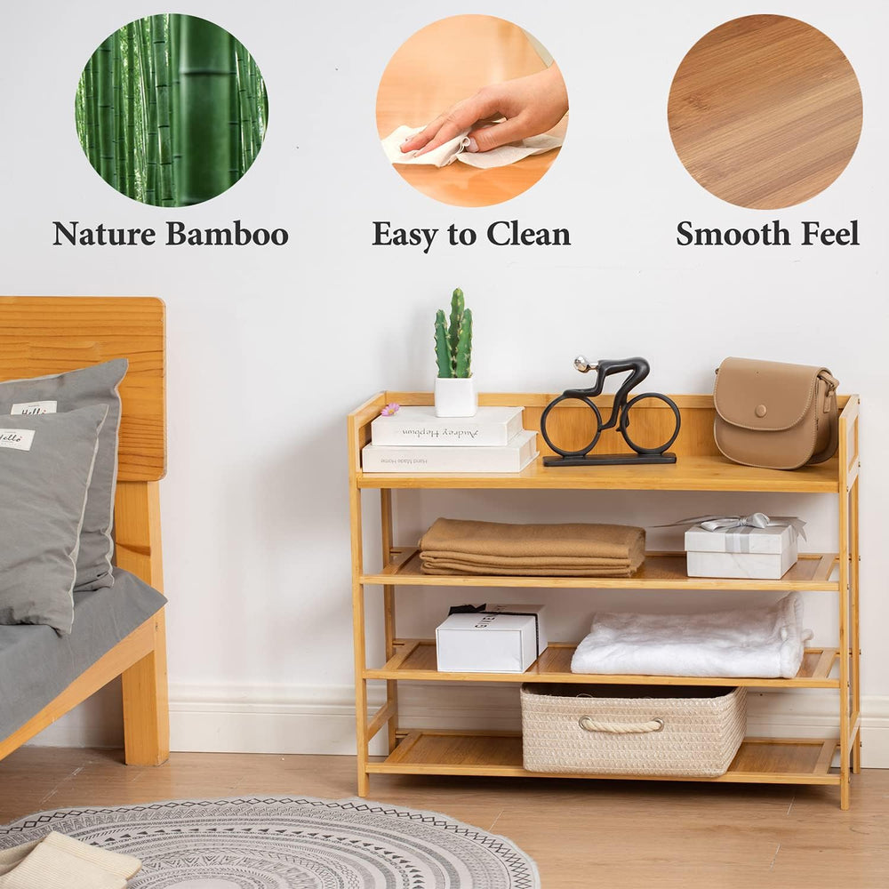 SOBIBO Bamboo Shoe Rack for Closet, 4-Tier Shoe Organizer, Natural, 31.5'...