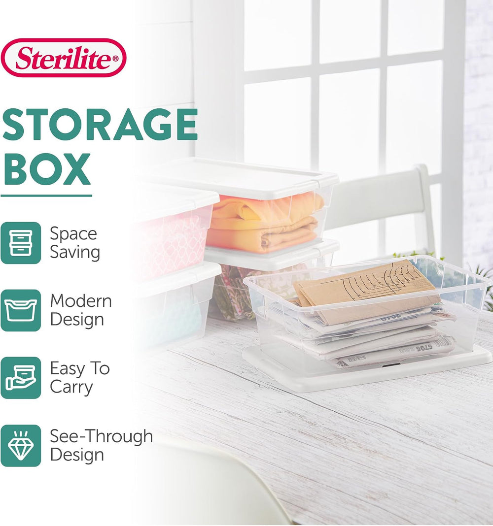 Sterilite Storage Boxes, Stackable Clear Plastic Bins, 6 Quart, 24-Pack