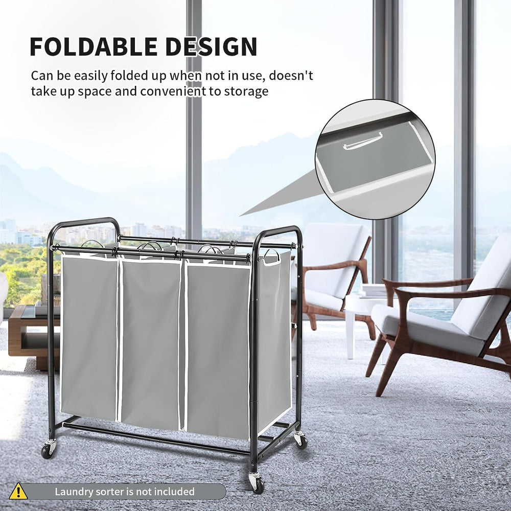 3 Bag Laundry Sorter Replacement Bags, Augot Large Hamper Cart Removable Repl...