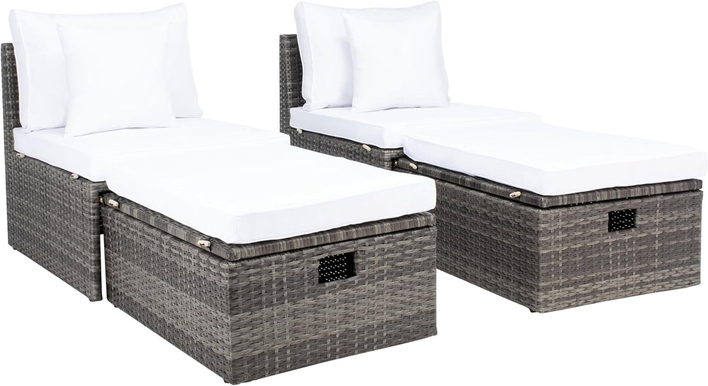 SAFAVIEH Outdoor - Pramla Settee and Ottoman Set - Grey Brown & White - S...