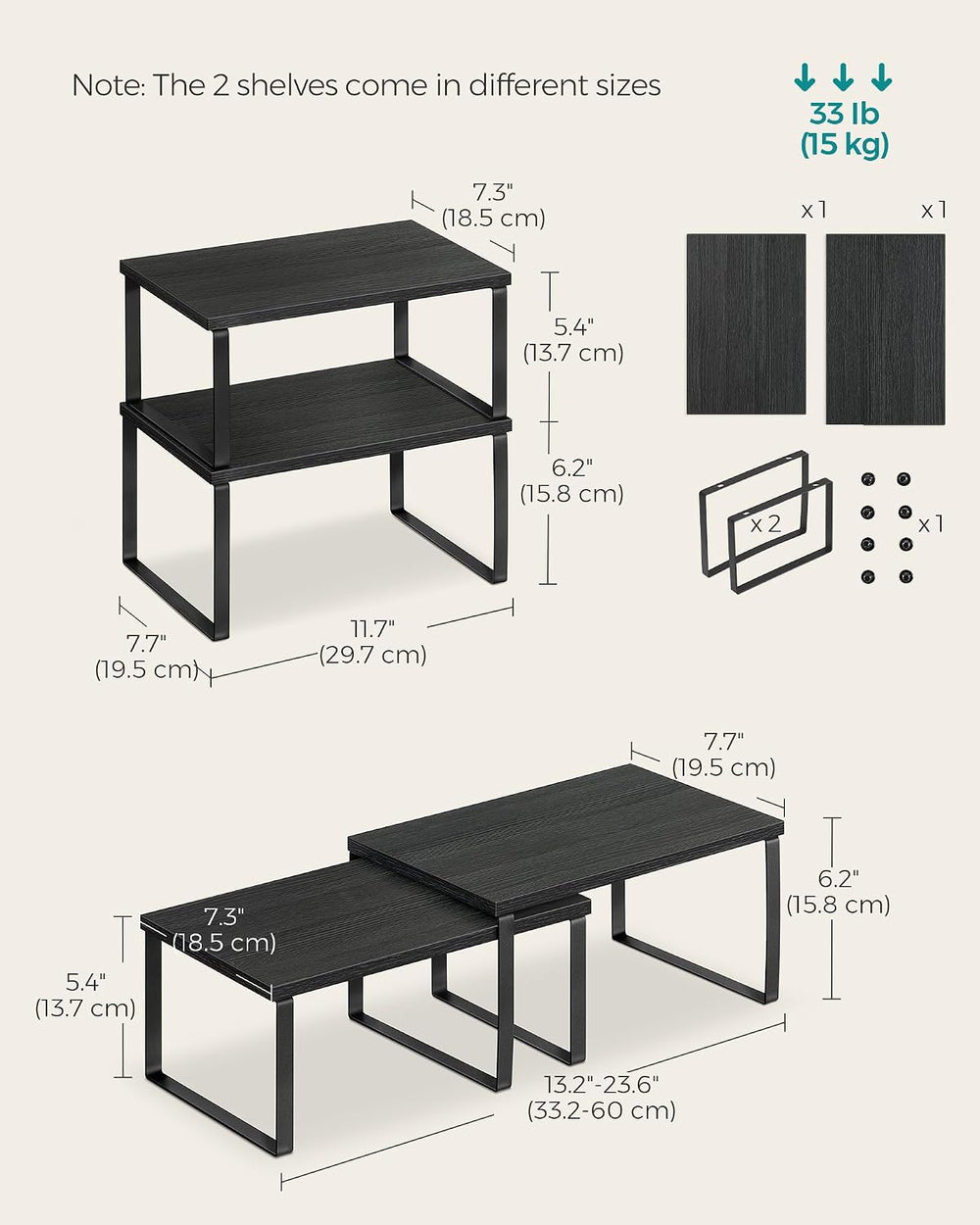 SONGMICS Cabinet Organizer Shelf, Set of 2 Kitchen Counter Shelves, Kitchen S...