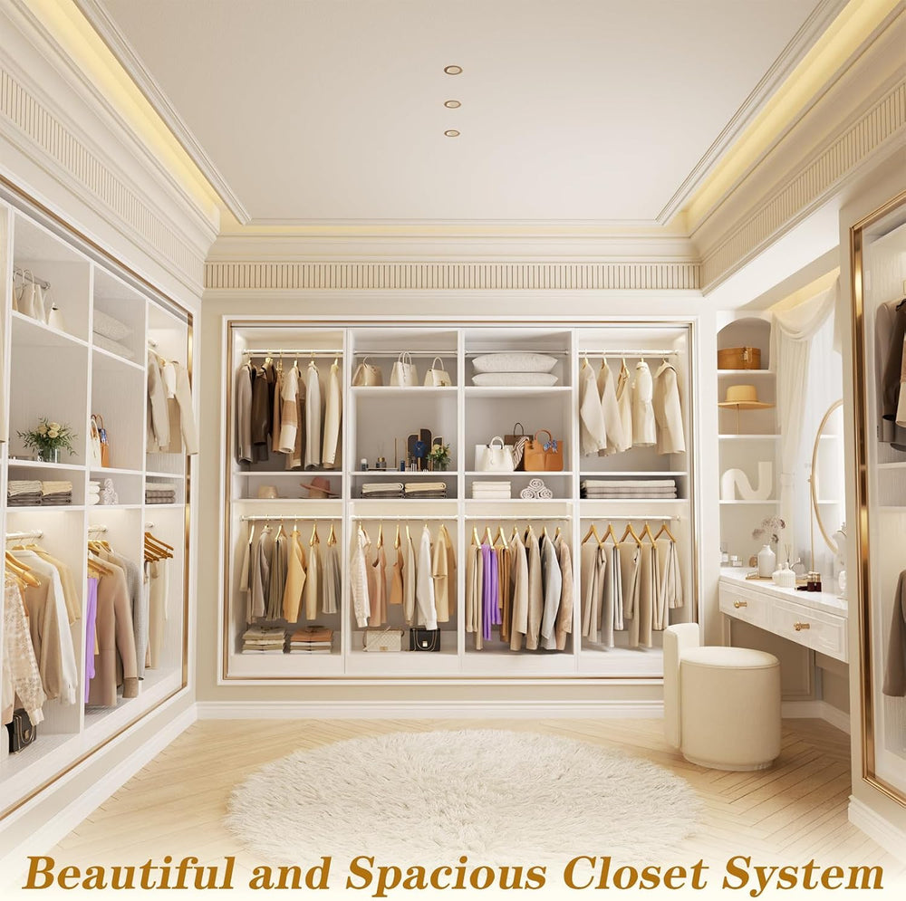 Unikito 100” Closet System, 8.3FT Wood Closet Storage Organizer with 8 Hangin...